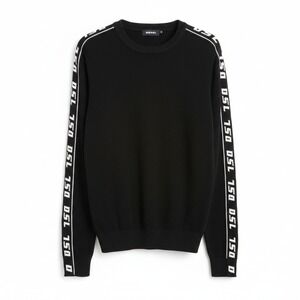 Diesel Crewneck Knit Sweater DSL Tape Logo‎ Black Medium